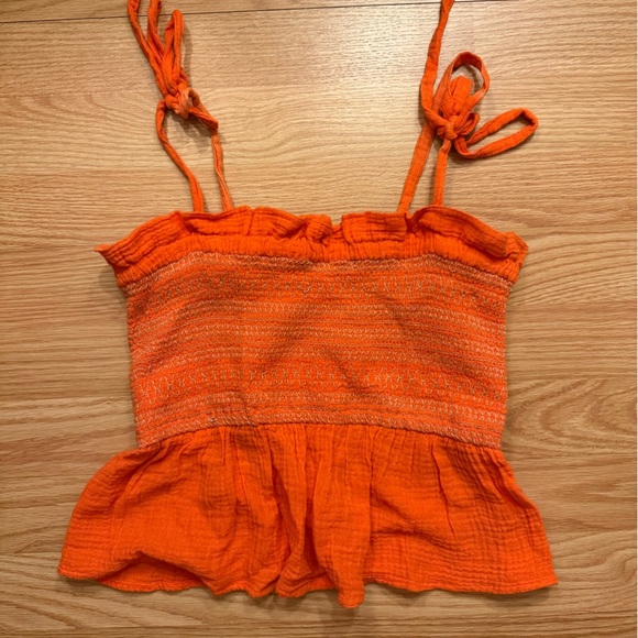 Free People Smock It To Me Women’s Embroidered Orange Elastic Tube Tank Top XS - Picture 2 of 6